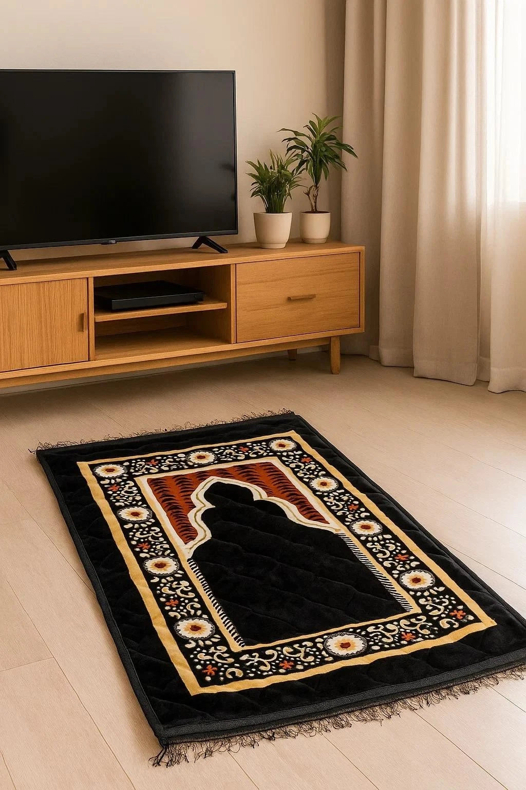 Luxury Islamic Prayer Mat – Quilted Plush Sajjadah with Decorative Floral Design | 6 Colours