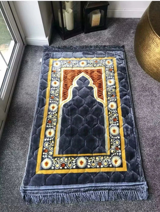 Luxury Islamic Prayer Mat – Quilted Plush Sajjadah with Decorative Floral Design | 6 Colours