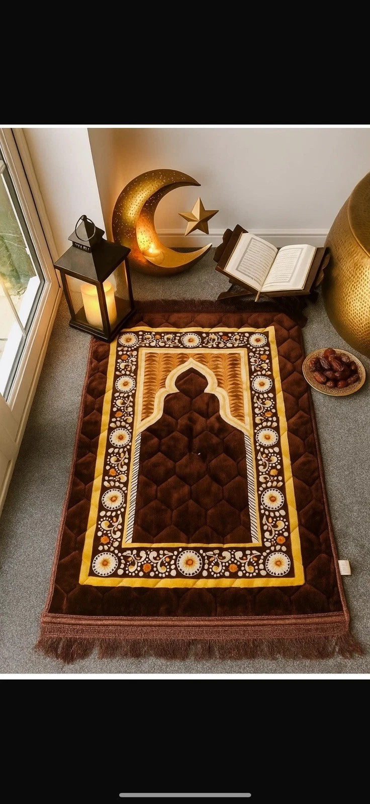 Luxury Islamic Prayer Mat – Quilted Plush Sajjadah with Decorative Floral Design | 6 Colours